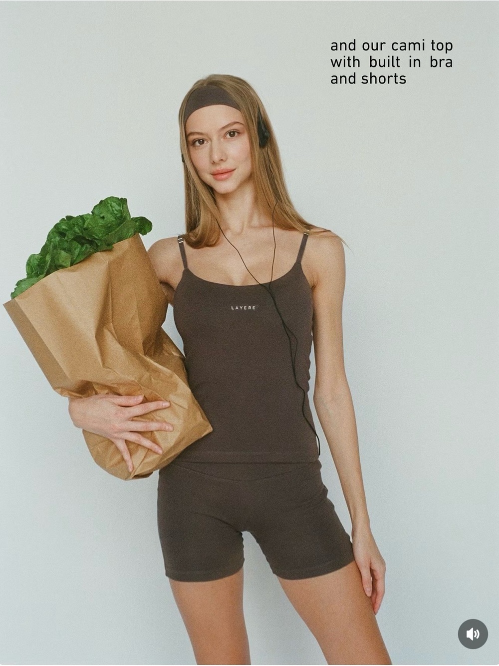 LAYERE Organic Cotton Cami Top with Built-In Bra Espresso Brown XXS
